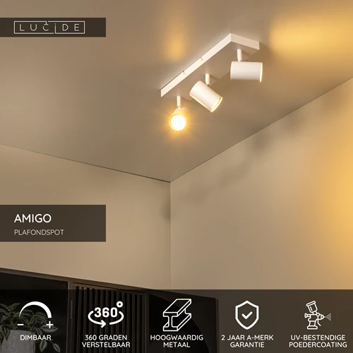 Lucide AMIGO - Plafondspot - 3xGU10 - Wit - USP